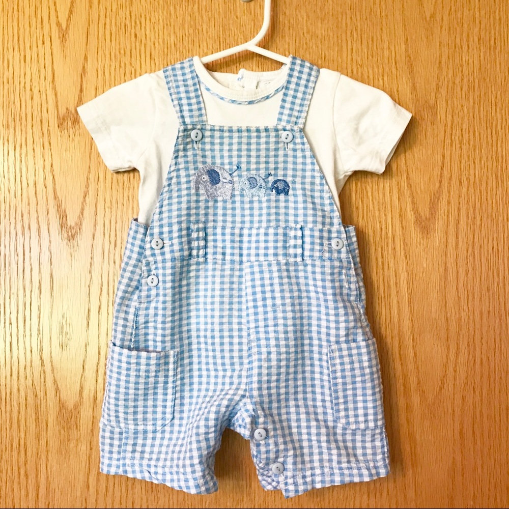 Zip zap boutique blue gingham elephant outfit 6m